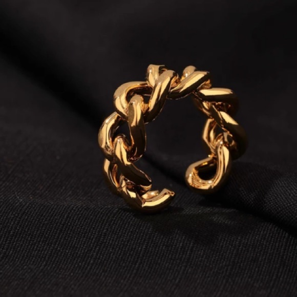 18K gold plated chunky chain ring - Picture 2 of 7
